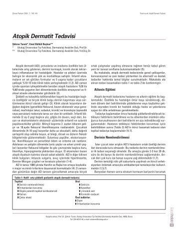 Atopik Dermatit Tedavisi - Güncel Pediatri Dergisi