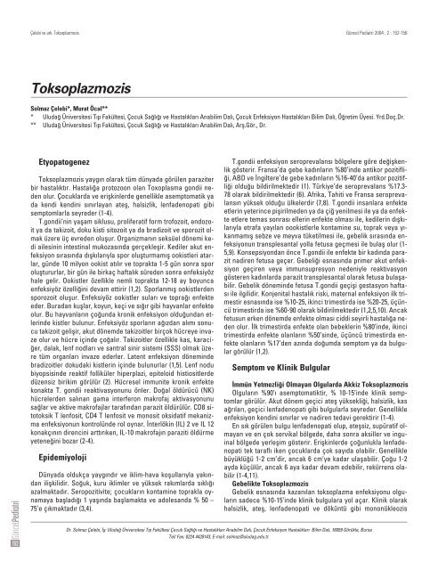 Toksoplazmozis - Güncel Pediatri Dergisi