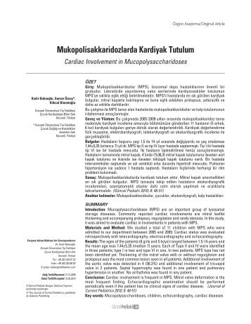 Mukopolisakkaridozlarda Kardiyak Tutulum - Güncel Pediatri Dergisi