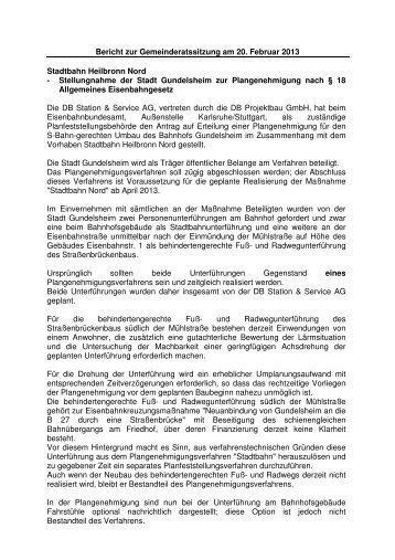 Bericht der Gemeinderatssitzung am 20. Februar 2013 - Gundelsheim