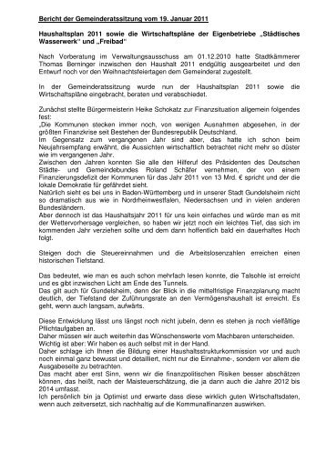 Bericht der Gemeinderatssitzung am 19. Januar 2011 - Gundelsheim