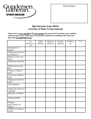 Hip Outcome Scale (HOS) Activities of Daily Living Subscale