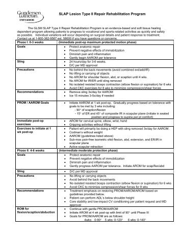 SLAP Lesion Type II Repair Rehabilitation Program