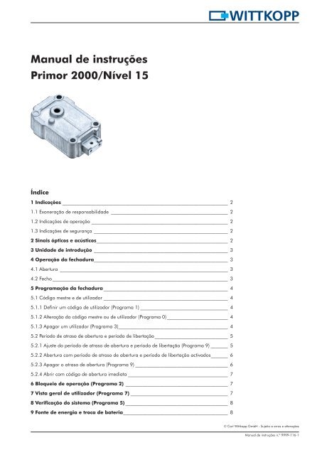 Manual de instruções Primor 2000/Nível 15 - Gunnebo