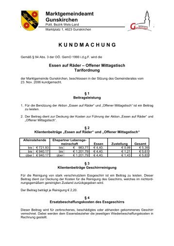 Essen auf Räder - Tarifordnung - .PDF - Gunskirchen