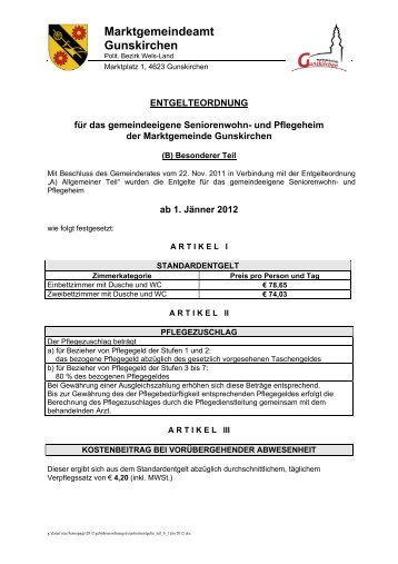 und Pflegeheim - Entgelteordnung (198 KB) - .PDF - Gunskirchen