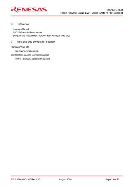 R8C/13 Group APPLICATION NOTE Flash Rewrite Using EW1 Mode