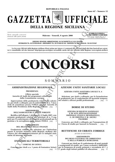 N 12 Venerdi 8 Agosto 2008 Serie Concorsi Gazzetta Ufficiale