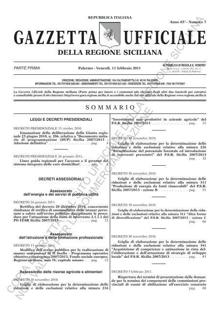 GURS 11 Febbraio 2011 - Gazzetta Ufficiale della Regione Siciliana