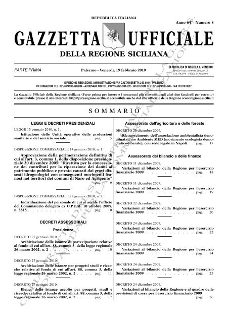 N. 8-Venerdì 19 Febbraio 2010 (PDF) - Gazzetta Ufficiale della ...