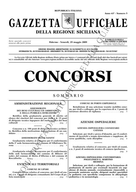 N. 5-Venerdì 29 maggio 2009- Serie Concorsi - Gazzetta Ufficiale ...