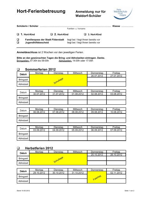 Hort-Ferienbetreuung