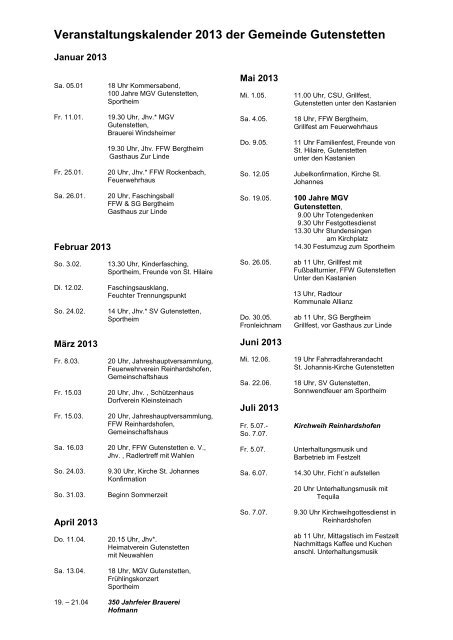 Veranstaltungskalender Gutenstetten