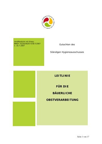 LEITLINIE FÜR DIE BÄUERLICHE OBSTVERARBEITUNG