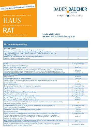 Leistungsübersicht Hausrat + Glas 07/2013