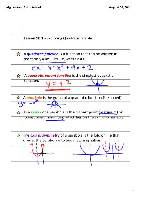 Alg Lesson 10 1 Notebook Alg Lesson 10 1 Notebook