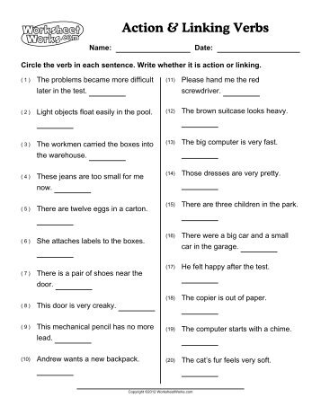 Action Verbs and Linking Verbs | Grammar Worksheets from