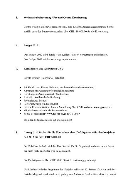 Protokoll der 30. ordentlichen Generalversammlung des ...