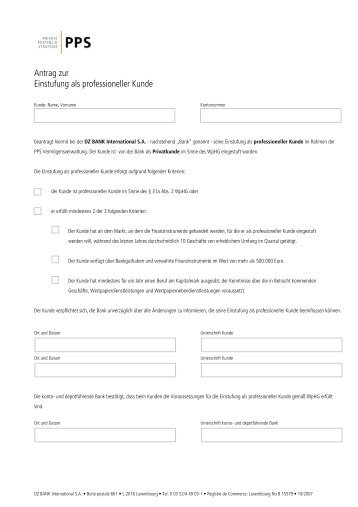 Antrag zur Einstufung als professioneller Kunde