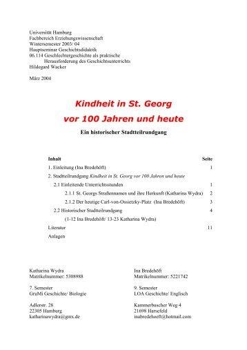 Kindheit in St. Georg vor 100 Jahren und heute