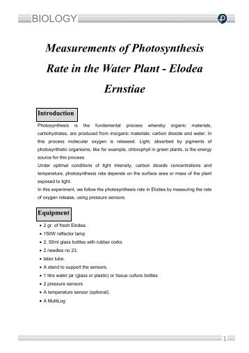 Measurements of Photosynthesis Rate in the Water Plant - Elodea ...