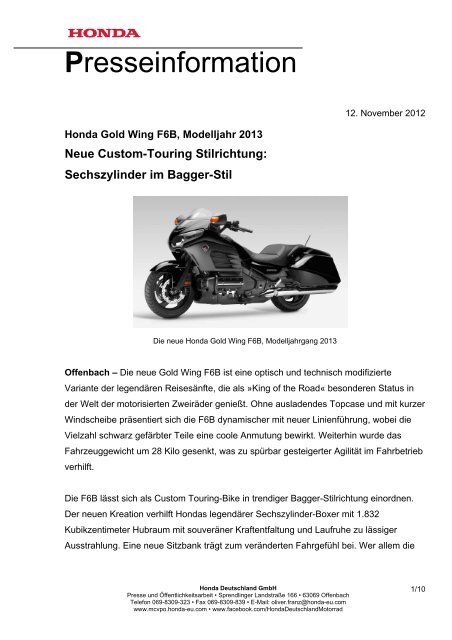 Presseinformation Honda Gold Wing F6B