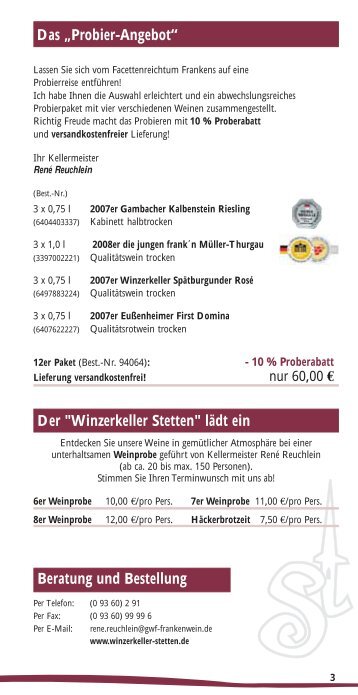 "Winzerkeller Stetten" lädt ein Das - GWF-Frankenwein