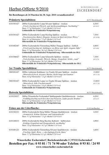 Herbst-Offerte 9/2010 - GWF-Frankenwein