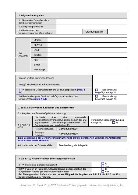 Bewerbungsbogen für das VOF-Verfahren - GWG München