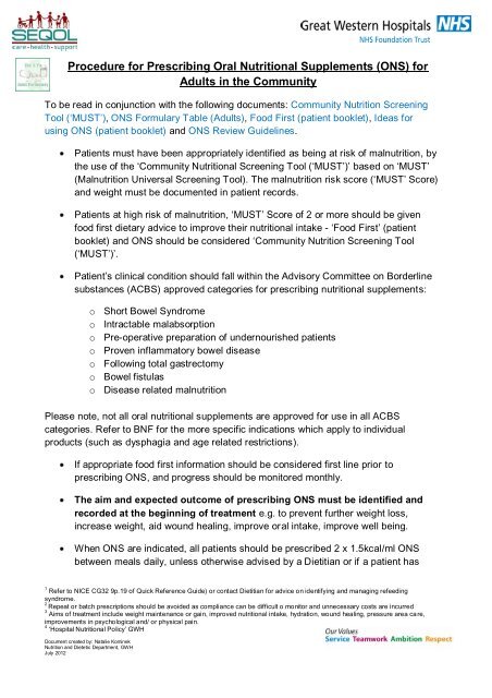 Ons Prescribing Guidelines Policy The Great Western Hospital