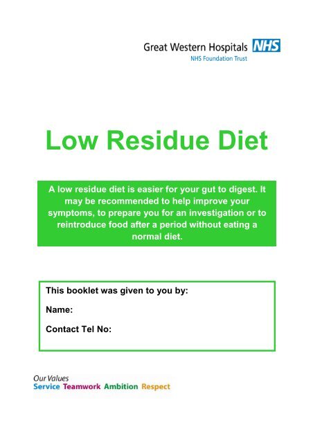 Low Residue Diet The Great Western Hospital