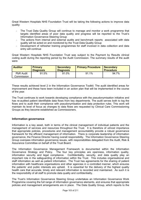 Annual Report and Accounts - The Great Western Hospital