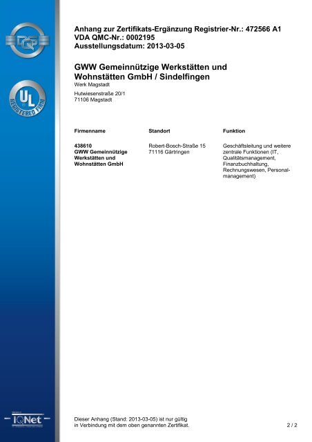 Zertifikat VDA 6.1 Magstadt - GWW