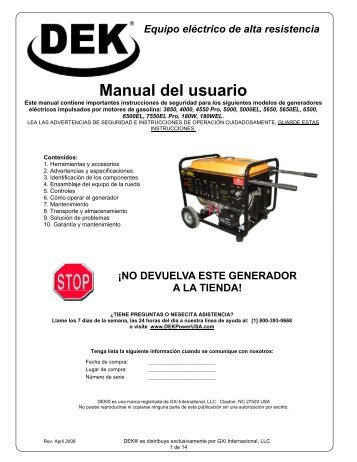 Generator Owner's Manual 4-17-2008-sp - GXi Outdoor Power