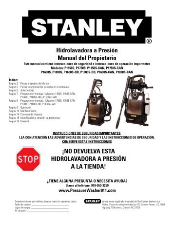 STANLEY PW Owner's Manual 8-7-09 - Spanish - GXi Outdoor Power