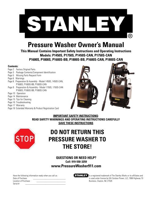 Pressure Washer Owner's Manual - Home Depot