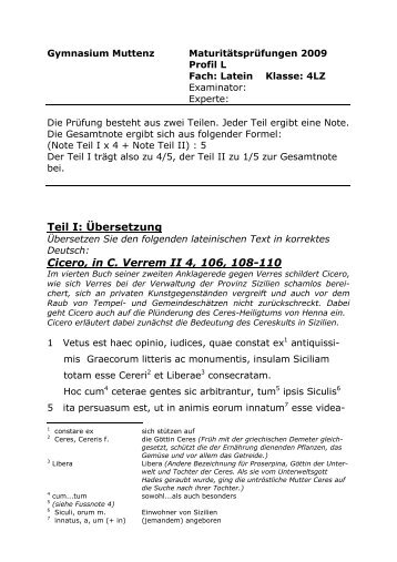 Teil I: Übersetzung Cicero, in C. Verrem II 4, 106, 108-110