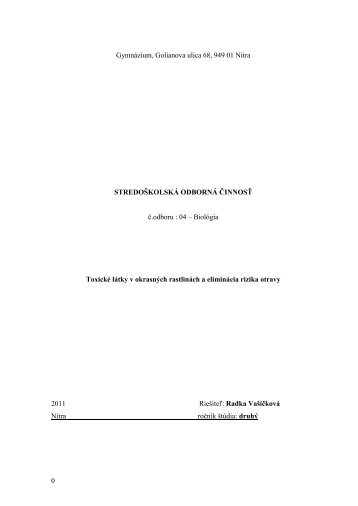 STREDOŠKOLSKÁ ODBORNÁ ČINNOSŤ č.odboru : 04 – Biológia