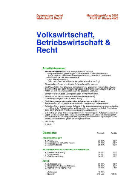 Matur Wirtschaft und Recht 4WZ 2004.pdf - Gymnasium Liestal