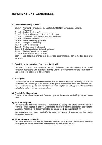 INFORMATIONS GENERALES - Gymnase de La Cité