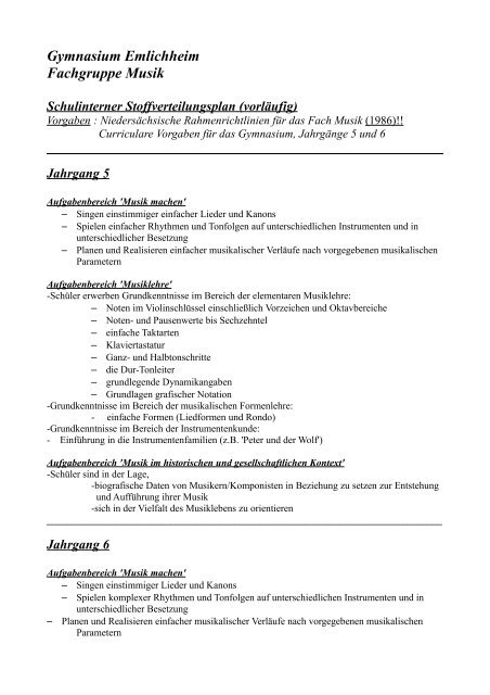 Curriculum für das Fach Musik - Gymnasium Emlichheim