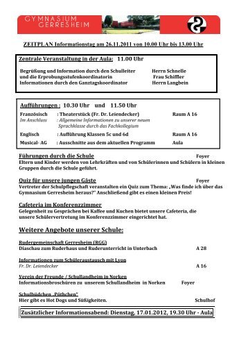 Informationstag 18.11.95, 10.00 - 13.00 Uhr - Gymnasium Gerresheim