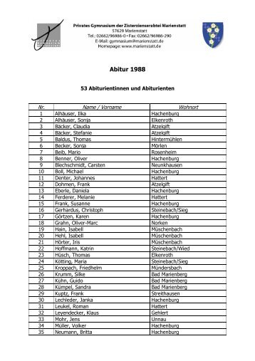 Abitur 1988 - Gymnasium Marienstatt