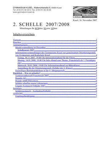 2. Elternbrief 2007/2008 - des Gymnasiums Kusel
