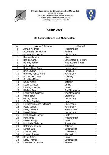 Abitur 2001 - Gymnasium Marienstatt