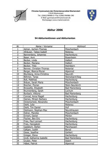 Abitur 2006 - Gymnasium Marienstatt