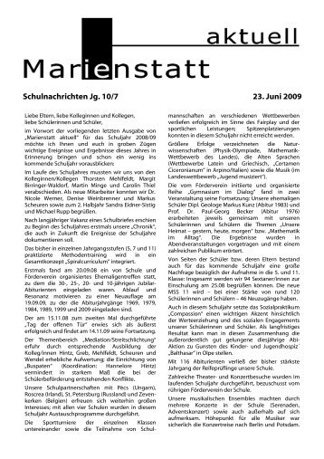 Schulnachrichten Jg. 10/7 23. Juni 2009 - Gymnasium Marienstatt