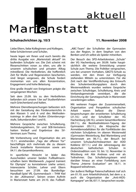 Schulnachrichten Jg. 10/3 11. November 2008 - Gymnasium ...