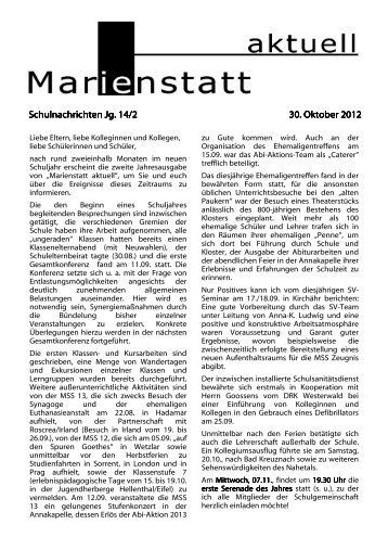 Schulnachrichten Jg. 14 Schulnachrichten Jg. 14/2 30. Oktober 2012