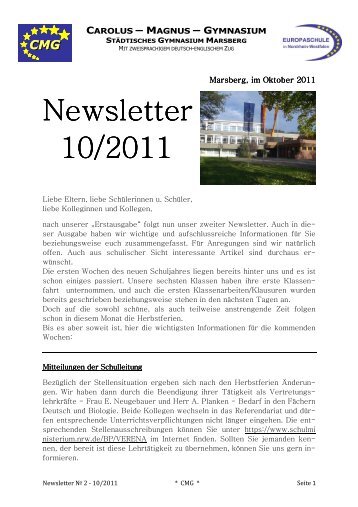 Newsletter Newsletter 10/2011 - Gymnasium Marsberg